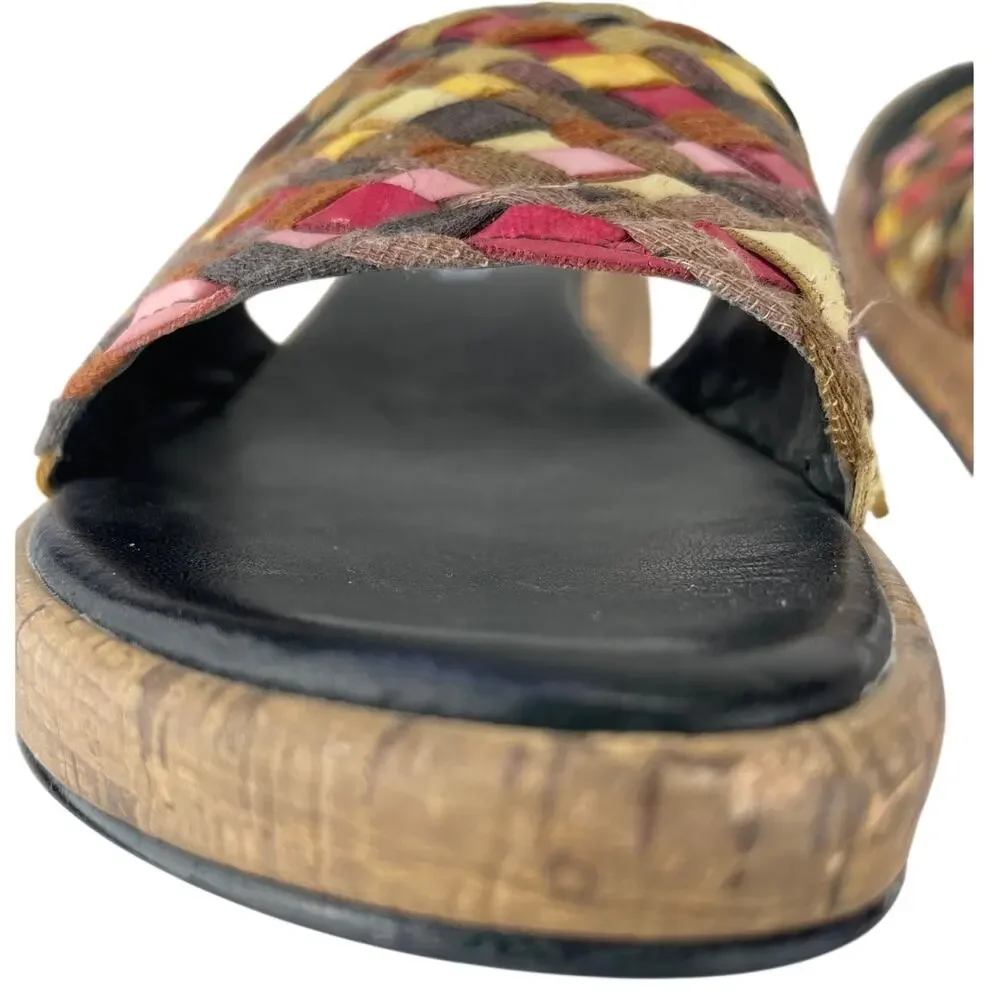 Moda Spana Women's Woven Multicolor Wedge Sandal Brown Pinks Yellow Cream S 7.5